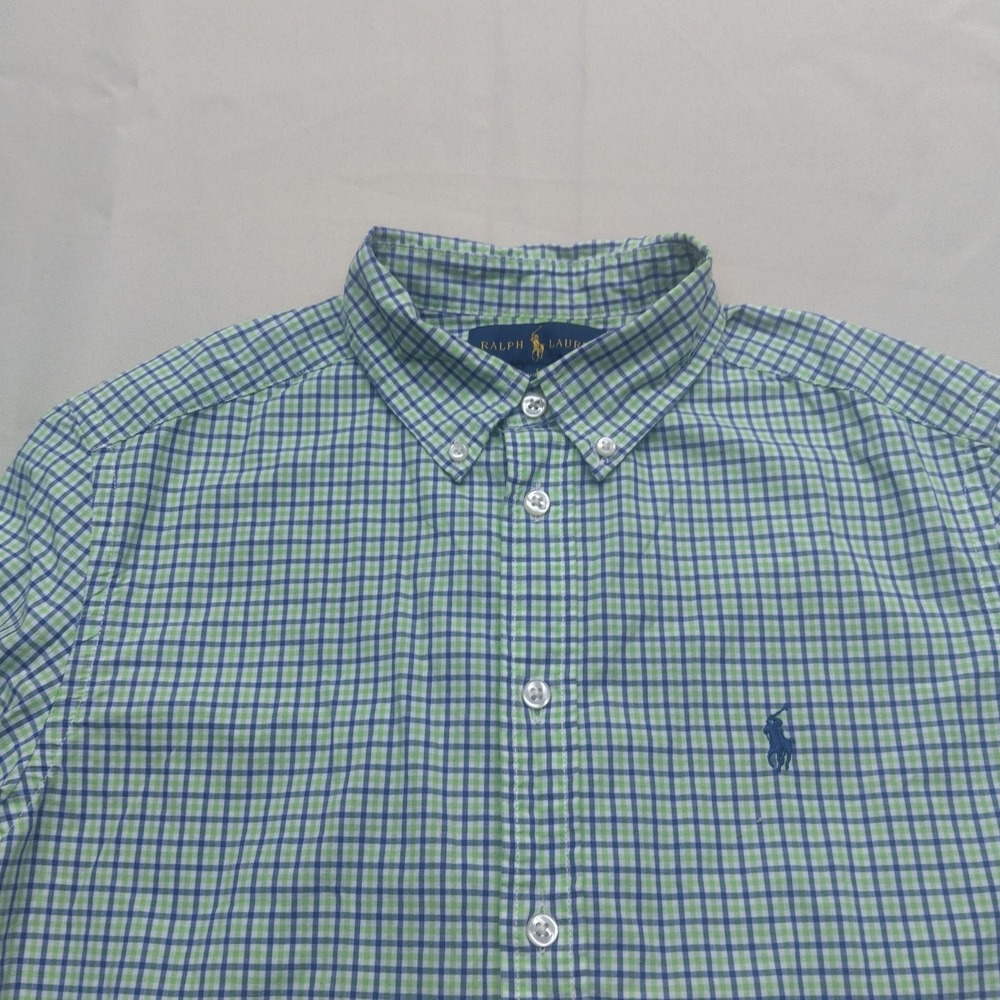 Ralph Lauren Shirt Youth Boys Large Blue Green Plaid Long Sleeve Button Down